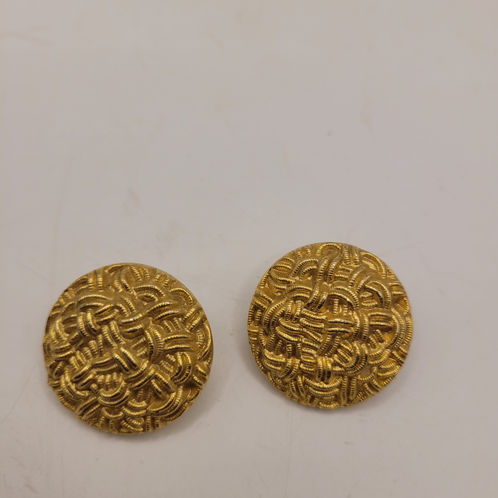 Gold Woven Vintage Pierced Earrings